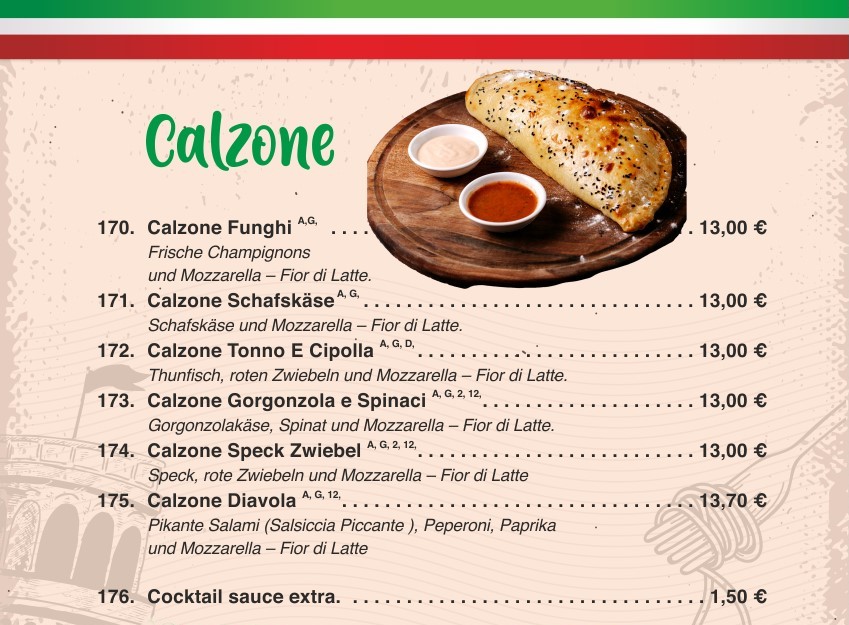 Calzone Speisekarte