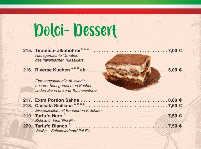 Desserts Dolci Speisekarte