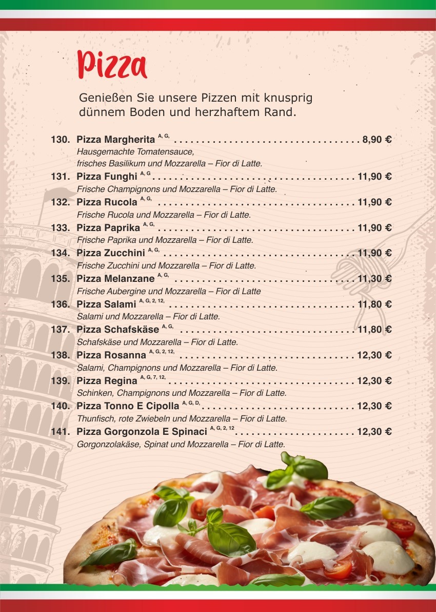 Pizza Speisekarte